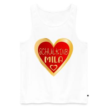 SCHULKIND MILA HERZ - Männer Premium Bio Tank Top - Weiß - Vorne - AI Model Male 178 light (178cm)