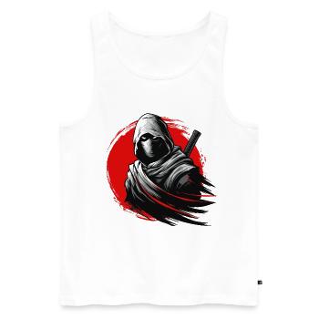 Mystischer Ninja mit rotem Kreis Hintergrund - Männer Premium Bio Tank Top - Weiß - Vorne - AI Model Male 178 light (178cm)