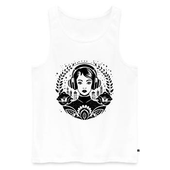 Urban Skyline Shirt – Femme avec des écouteurs - Débardeur bio Premium Homme - blanc - Devant - Michal (187cm)
