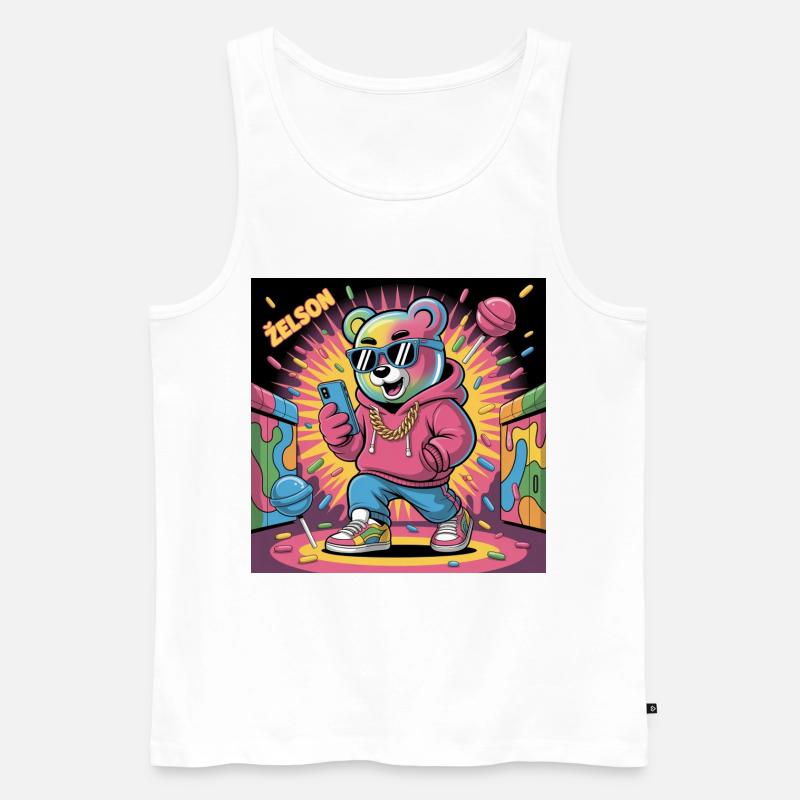 Bunter Bär Rapper Illustration - Männer Premium Bio Tank Top - Weiß