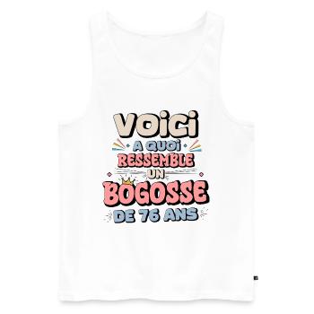 Design Humor Anniversaire 76 Ans - Débardeur bio Premium Homme - blanc - Devant - AI Model Male 178 light (178cm)