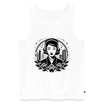 Musikliebhaberin Rhythmus – Frau, Kopfhörer  - Männer Premium Bio Tank Top - Weiß - Vorne - Michal (187cm)
