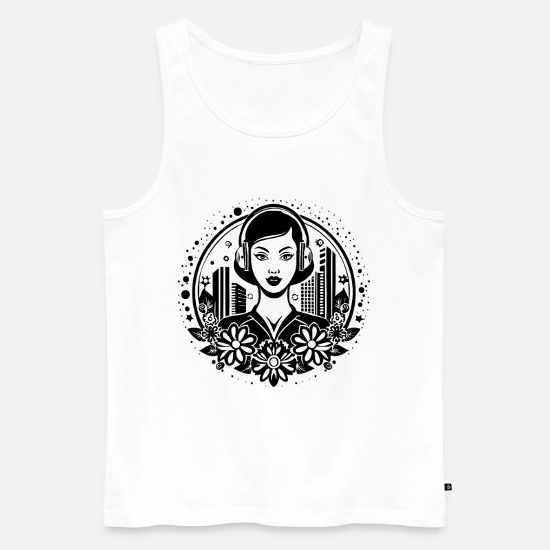 Techno Beat kick – Frau, Kopfhörer, Sequenz - Männer Premium Bio Tank Top - Weiß