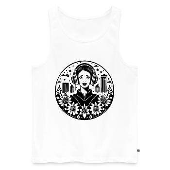 Gesicht – Frau mit Kopfhörer, Skyline, Streetwear - Männer Premium Bio Tank Top - Weiß - Vorne - Michal (187cm)