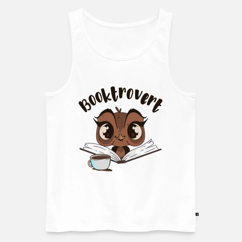 Booktrovert Eule mit Buch und Kaffee - Männer Premium Bio Tank Top - Weiß