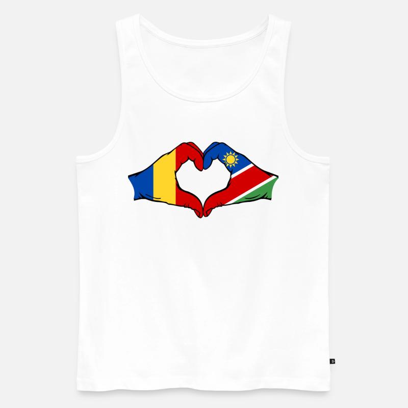 Rumänien Namibia Flagge Hände Herzform - Männer Premium Bio Tank Top - Weiß