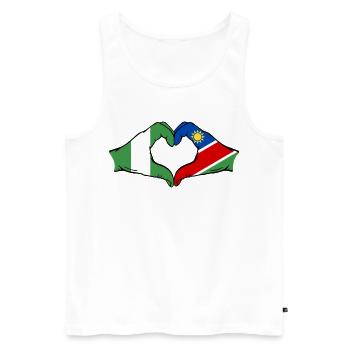 Drapeau du Nigéria et de la Namibie, mains en forme de cœur - Débardeur bio Premium Homme - blanc - Devant - Michal (187cm)