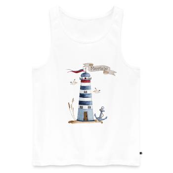 Leuchtturm mit Meerestieren und Banner - Männer Premium Bio Tank Top - Weiß - Vorne - AI Model Male 178 light (178cm)