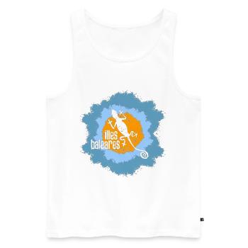 Lizard with island motif and text design - Men's Premium Organic Tank Top - white - Front - AI Model Male 178 light (178cm)