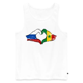 Russie Sénégal Drapeau Mains Coeur Forme Utilisé - Débardeur bio Premium Homme - blanc - Devant - Michal (187cm)