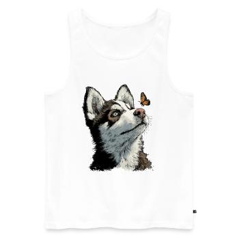 Chiot husky curieux et papillon - Débardeur bio Premium Homme - blanc - Devant - Michal (187cm)
