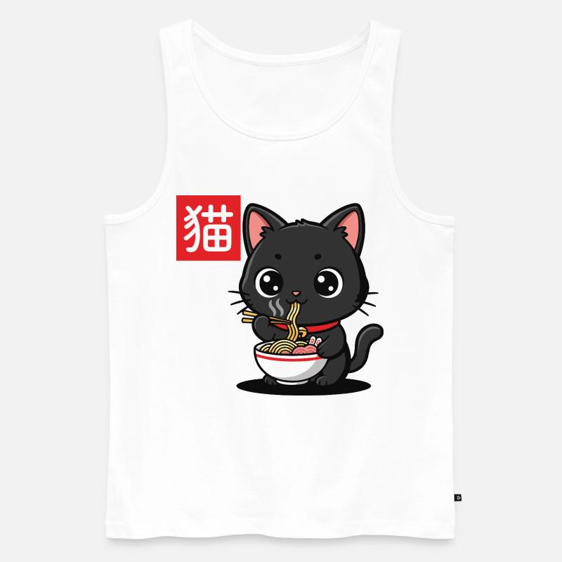 Kätzchen Isst Ramen Illustration - Männer Premium Bio Tank Top - Weiß