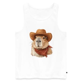Chapeau de cow-boy Cool Capybara - Débardeur bio Premium Homme - blanc - Devant - AI Model Male 178 light (178cm)