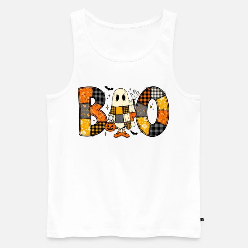 Ghost Halloween Patchwork Boo - Männer Premium Bio Tank Top - Weiß