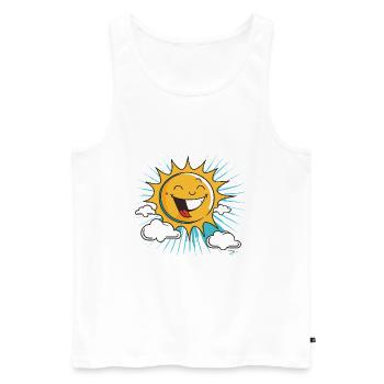 Soleil souriant avec éclatement de nuages - Débardeur bio Premium Homme - blanc - Devant - AI Model Male 178 light (178cm)