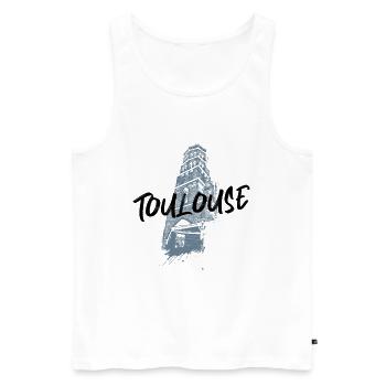 Illustration monochrom Toulouse Saint-Nicolas - Männer Premium Bio Tank Top - Weiß - Vorne - AI Model Male 178 light (178cm)