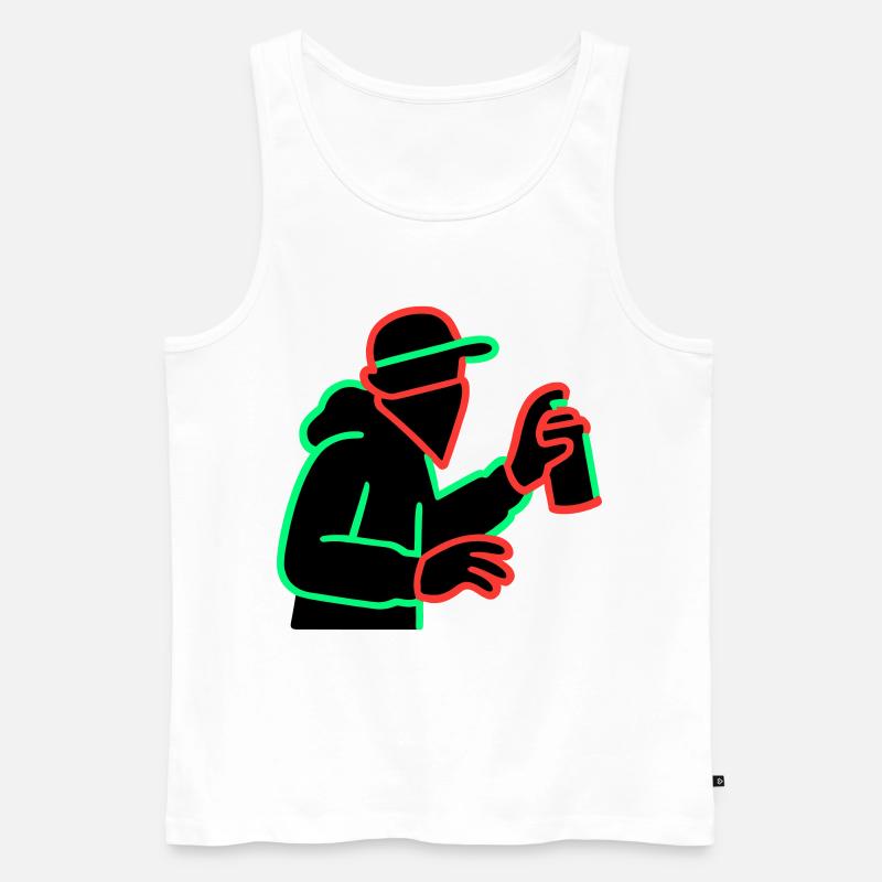 Neon Graffiti Sprayer Silhouette - Männer Premium Bio Tank Top - Weiß