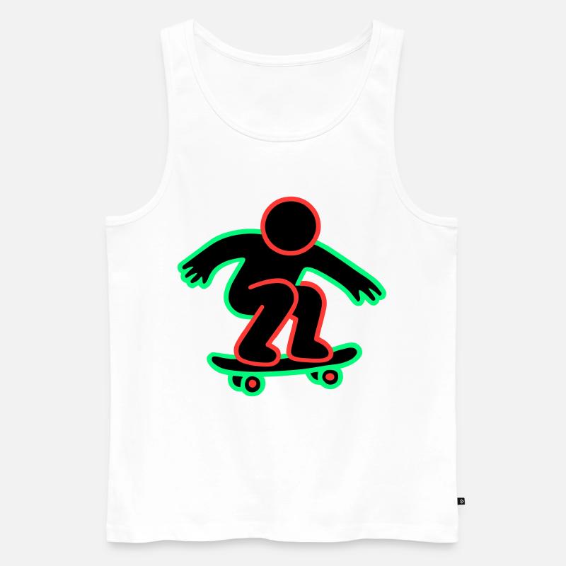 Dessin au trait de skateboarder néon - Débardeur bio Premium Homme - blanc