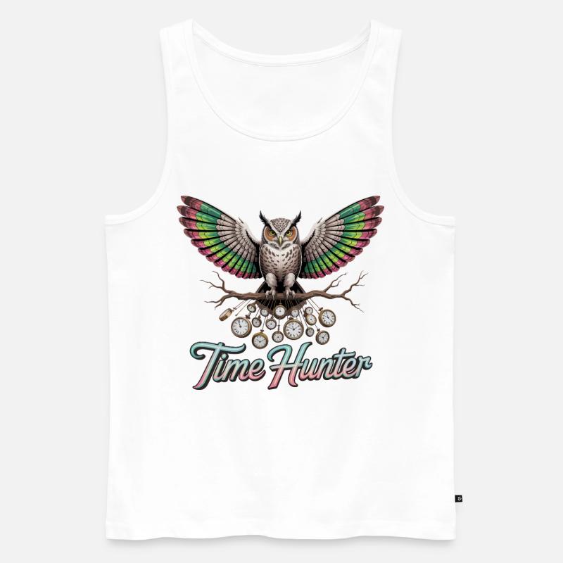 Zeitjäger-Eule - Männer Premium Bio Tank Top - Weiß