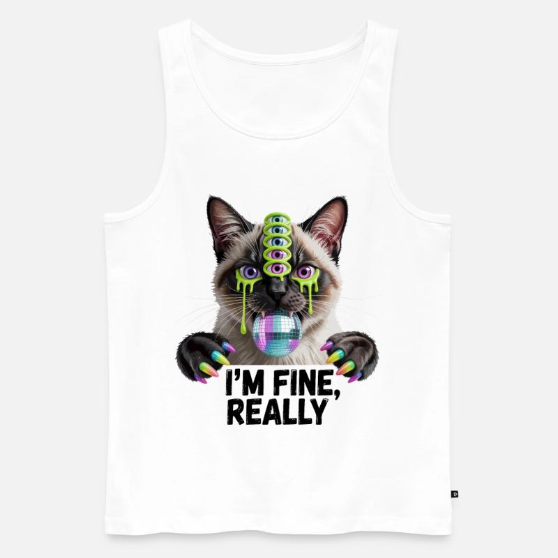 Neon-Mehräugige Disco-Katze - Männer Premium Bio Tank Top - Weiß