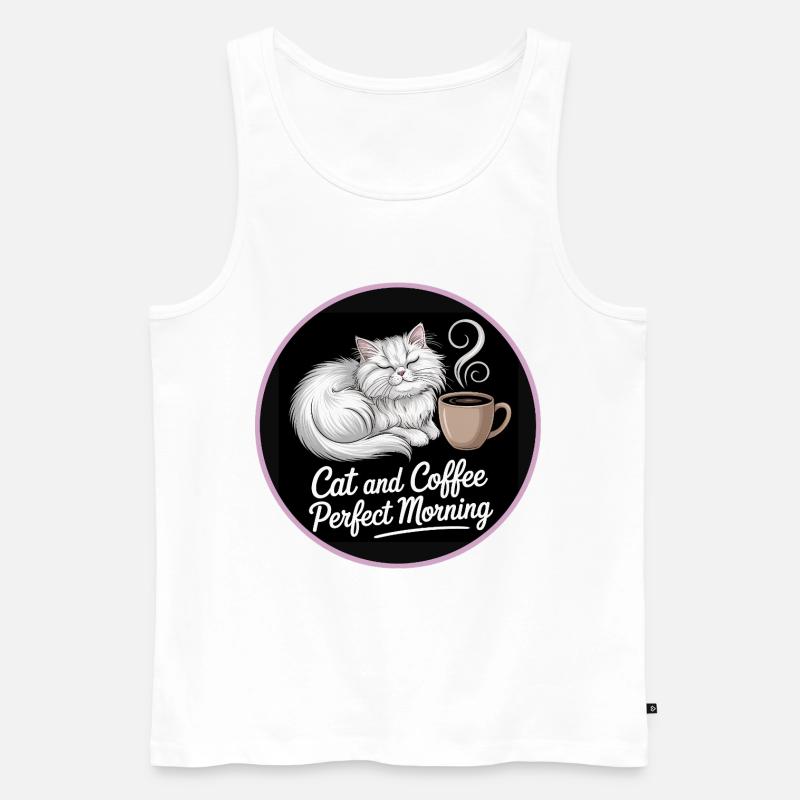 Katze und Kaffee Perfekter Morgen - Männer Premium Bio Tank Top - Weiß
