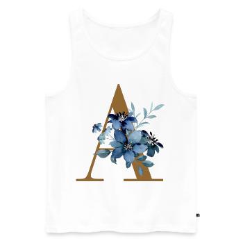 Floral A – Lettre dorée avec des fleurs - Débardeur bio Premium Homme - blanc - Devant - AI Model Male 178 light (178cm)