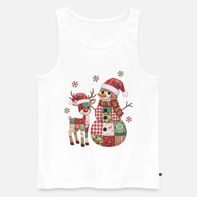 Patchwork Schneemann und Rentier - Männer Premium Bio Tank Top - Weiß