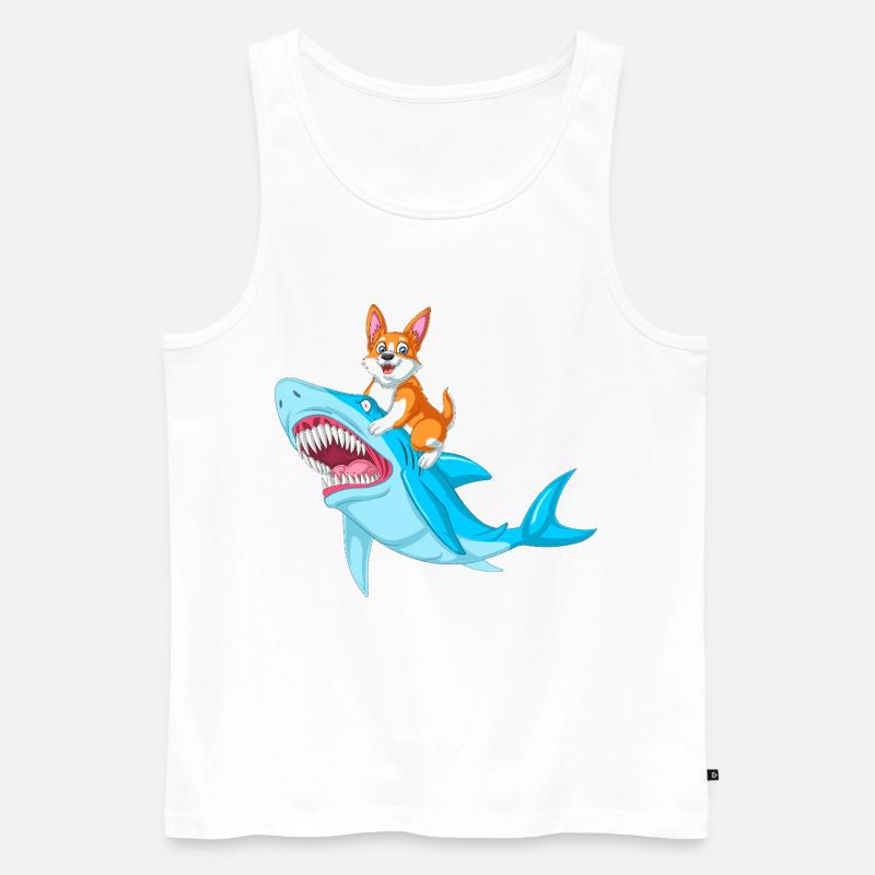 Corgi-Reithai lustiges Tierhemd - Männer Premium Bio Tank Top - Weiß