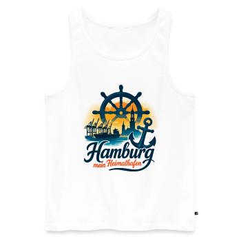 Cadeau Silhouette de Hambourg, ma ville portuaire d'origine - Débardeur bio Premium Homme - blanc - Devant - AI Model Male 178 light (178cm)