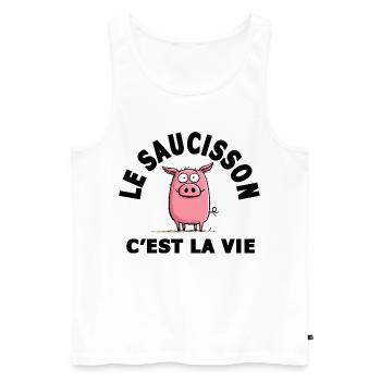 le saucisson c'est la vie humour - Débardeur bio Premium Homme - blanc - Devant - AI Model Male 178 light (178cm)