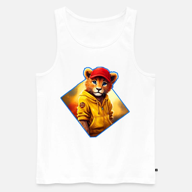 Kleiner Löwe mit roter Kappe - Männer Premium Bio Tank Top - Weiß