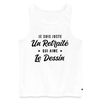 Retraité Dessinateur Humour Cadeau Retraite - Débardeur bio Premium Homme - blanc - Devant - Michal (187cm)