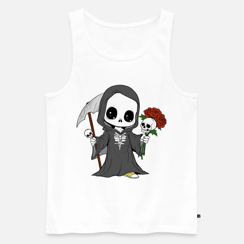 Sensenmann mit Rosen und Totenköpfen - Männer Premium Bio Tank Top - Weiß