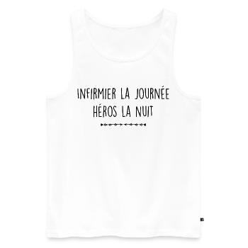 Infirmier la journée, héros la nuit - Débardeur bio Premium Homme - blanc - Devant - Michal (187cm)