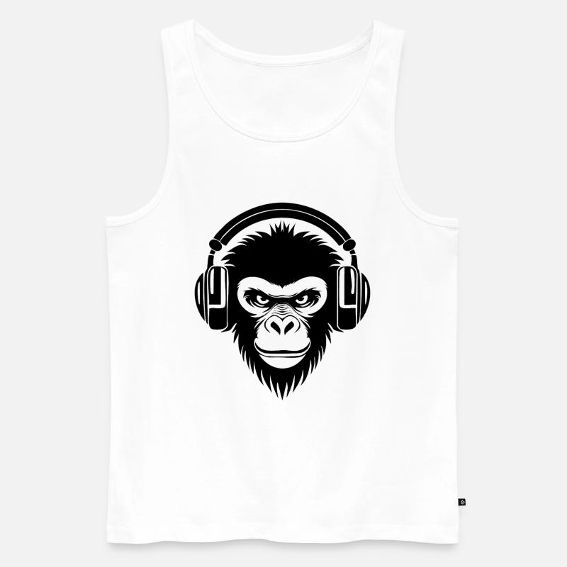 Finsterer Comic-Affe mit Kopfhörern Shirt - Männer Premium Bio Tank Top - Weiß