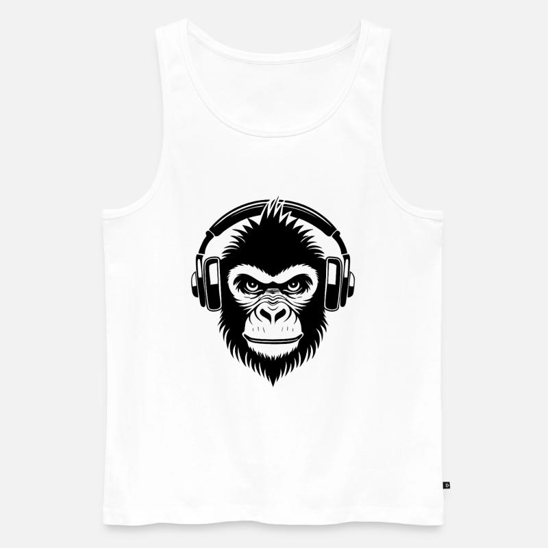 Frecher Comic-Affe mit Kopfhörern Shirt - Männer Premium Bio Tank Top - Weiß