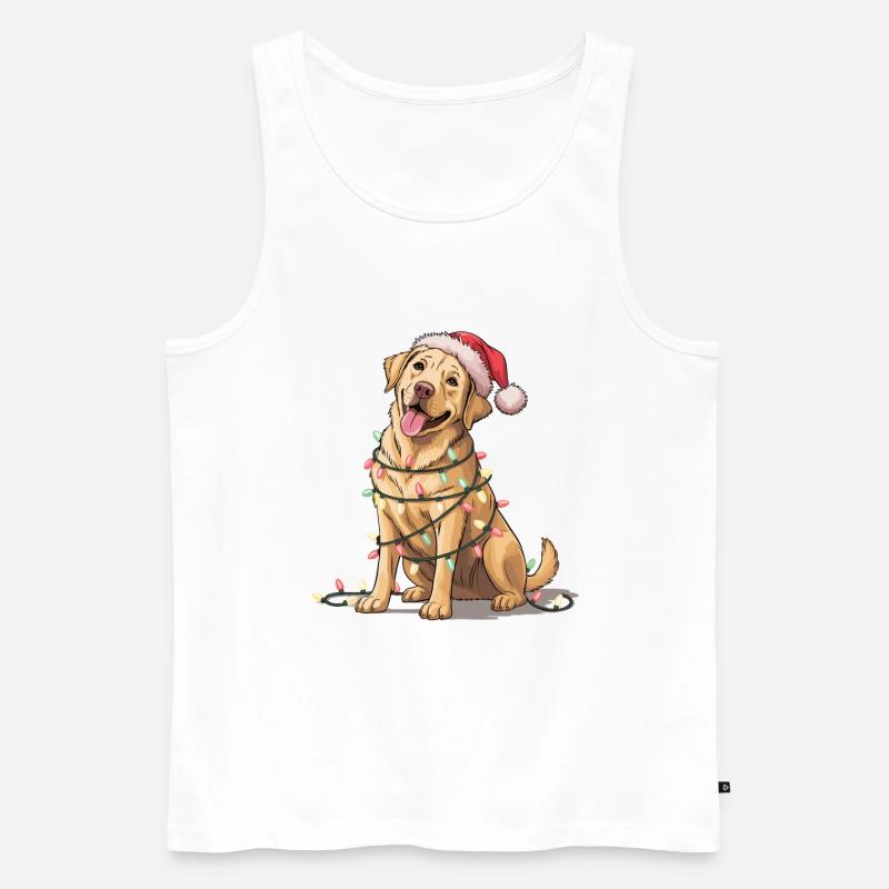 Festlicher Hund mit Lichterkette - Männer Premium Bio Tank Top - Weiß