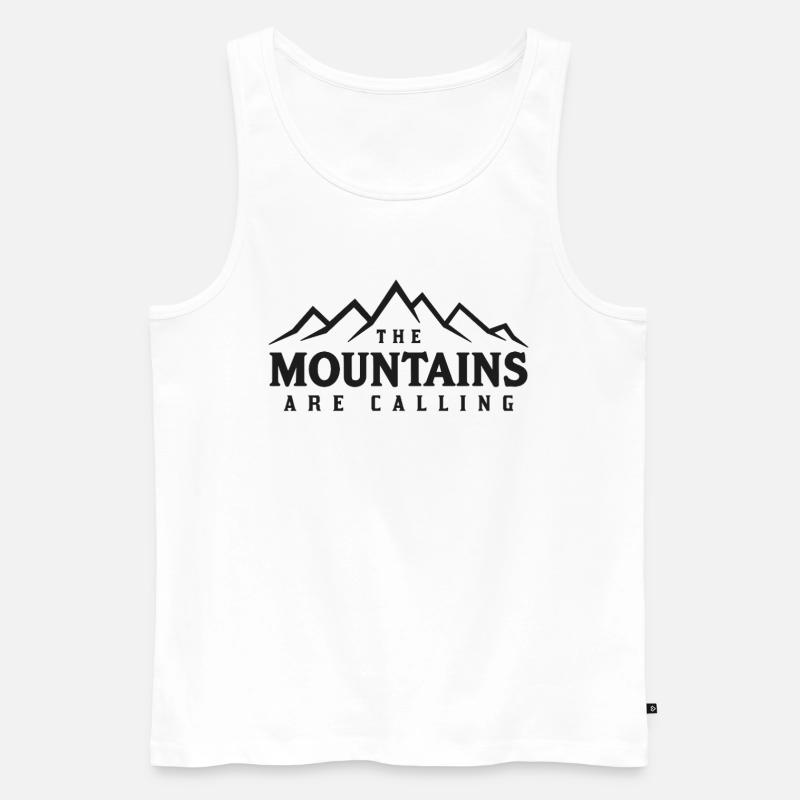 THE MOUNTAINS ARE CALLING Spruch Statement - Männer Premium Bio Tank Top - Weiß