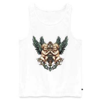 Twin Cherub Wings Ornate Heartcrest - Men's Premium Organic Tank Top - white - Front - AI Model Male 178 light (178cm)