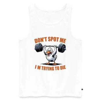 Ne me repère pas, j’essaie de mourir - Funny Gym Goose - Débardeur bio Premium Homme - blanc - Devant - AI Model Male 178 light (178cm)