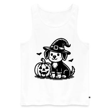 Chien avec chapeau de sorcière - Débardeur bio Premium Homme - blanc - Devant - AI Model Male 178 light (178cm)