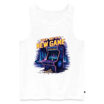 Jeder Tag ist ein neues Spiel Design Motivation Sport - Männer Premium Bio Tank Top - Weiß - Vorne - Michal (187cm)