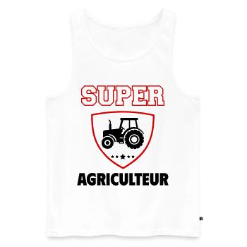 Super agriculteur, fête des pères, noël - Débardeur bio Premium Homme - blanc - Devant - Michal (187cm)