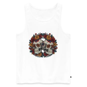 Niedlicher Zuckerschädel Dia de los Muertos Totenkopf - Männer Premium Bio Tank Top - Weiß - Vorne - Michal (187cm)
