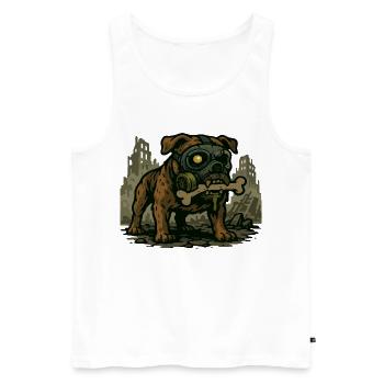 Masque à gaz Bulldog dans une ville en ruine - Débardeur bio Premium Homme - blanc - Devant - AI Model Male 178 light (178cm)