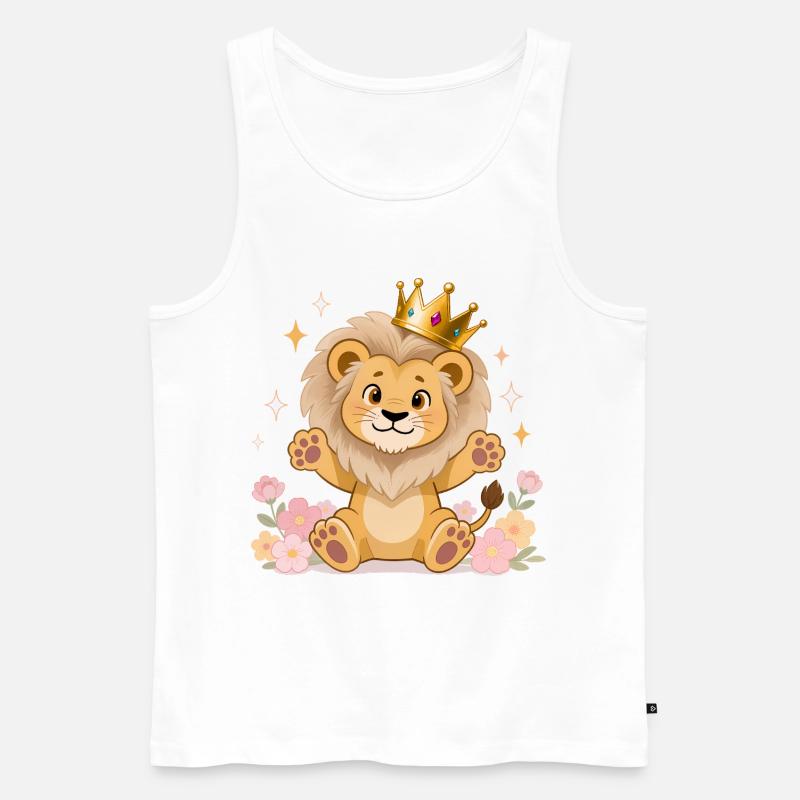 🦁 Löwe mit Krone und Blumen - Männer Premium Bio Tank Top - Weiß