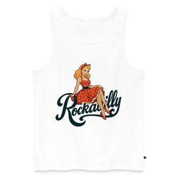 Rockabilly Pin-Up Femme Jupon Cadeau Années 50 - Débardeur bio Premium Homme - blanc - Devant - AI Model Male 178 light (178cm)