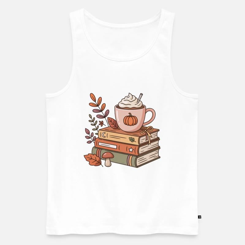Herbstkaffee auf Bücherstapel - Männer Premium Bio Tank Top - Weiß