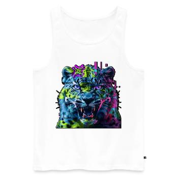 Techno Neon Leopard – Glitchcore Art - Men's Premium Organic Tank Top - white - Front - AI Model Male 178 light (178cm)