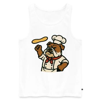 Bulldogge Chef Pizzateig Werfen Cartoon Design - Männer Premium Bio Tank Top - Weiß - Vorne - AI Model Male 178 light (178cm)